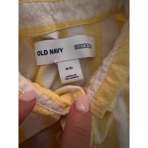 old navy built-in flex yellow and white striped button down shirt - Picture 2 of 3